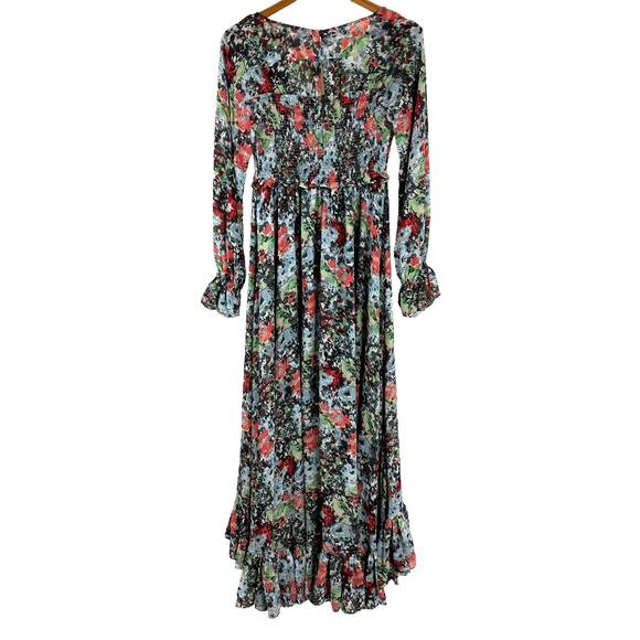 Cinq à Sept NWT Leigh Floral Print Ruffle Maxi Dress Size 2 Smocked Slit Sleeve - Picture 4 of 12